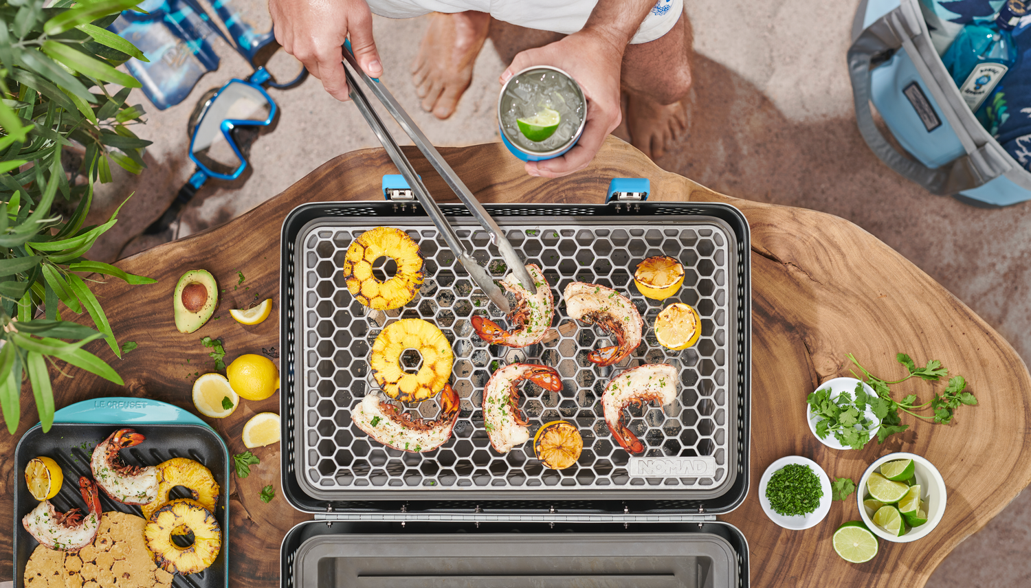 Shrimp and pineapple on the grill